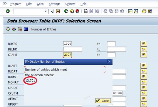 Determining the Size of SAP Tables BKPF and BSEG